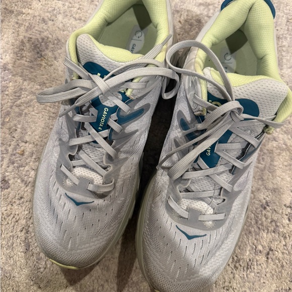 Hoka Light Gray and Blue Athletic Shoes